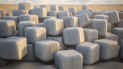 Uniform Grey Concrete Blocks Stacked to Create Architectural Feature