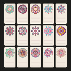 Business cards collection. Vector cards with mandala. Vintage decorative, floral elements. Oriental patterns. Islamic, Arabic, Indian, Turkish, Pakistani, Chinese, Ottoman motifs. Vector illustration.