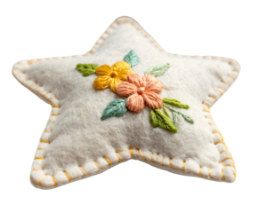 Soft felt star ornament with floral embroidery