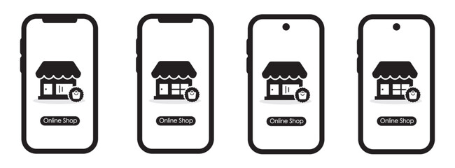 Online shop on phone icon, vector illustration