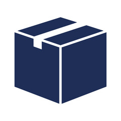 Dark blue package box with white ribbon