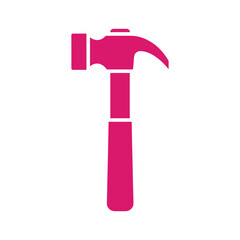Pink hammer icon on white background