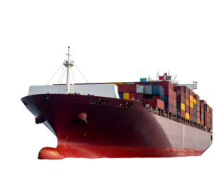 Large cargo vessel at sea, carrying goods