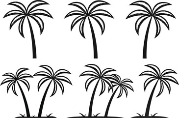 Fototapeta premium Palm Tree Set in Clean Outline Strokes. Minimal Palm Tree Illustration with Line Art Style. Tropical Palm Tree Design in Outline Style. Coastal Palm Tree Collection with Thin Line Art. Natural Palm