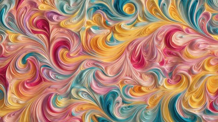 Obraz premium Bright colors swirl together in this abstract art piece. The vibrant patterns create a sense of movement across the surface. The artwork showcases various shades blending seamlessly.