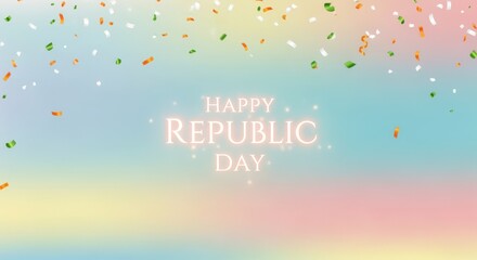 Happy Indian Republic Day Celebration with Falling Confetti and Pastel Gradient Background.