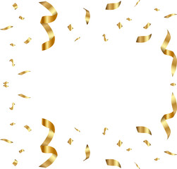 Golden Confetti Background Falling shiny golden confetti isolated on transparent background. Bright festive tinsel of gold color.confetti falling festive decoration for birthday party celebration.