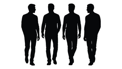 Four men standing in a row depicted as a striking black and white silhouette © Apurba