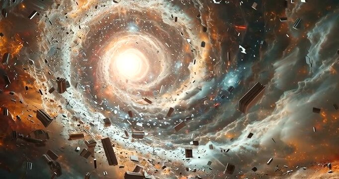 A cosmic vortex of swirling nebulas debris and light emanates an intense energy forming a spectacular galactic whirlpool 4K VIDEO