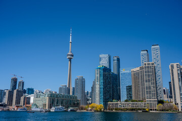 Modern waterfront skyline with CN Tower in downtown Toronto