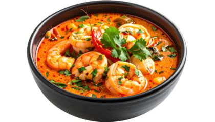 Moqueca Shrimp Stew With Crisp Focus In Black Bowl Isolated Transparent Background