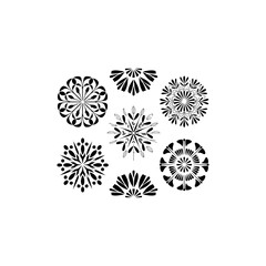 7 flower and leaf mandala designs, solid black vector fill