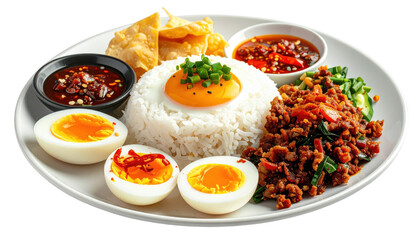 Nasi Liwet Plate With Fried Egg Minced Meat And Boiled Eggs Isolated Transparent Background