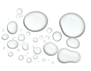 Many glossy, clear, and diverse liquid droplets