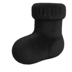 a fluffy black sock rendered in a three dimensional style with a soft texture on transparent background
