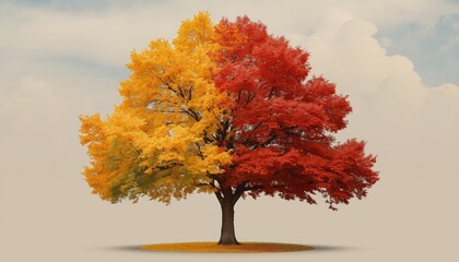 Autumn tree with yellow and red foliage
