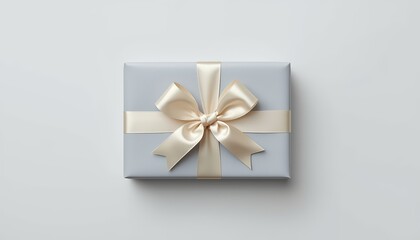 Gift box with ribbon bow on white background
