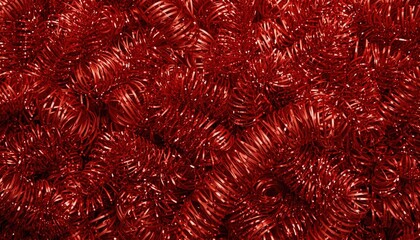 Red Tinsel Texture Background Close Up
