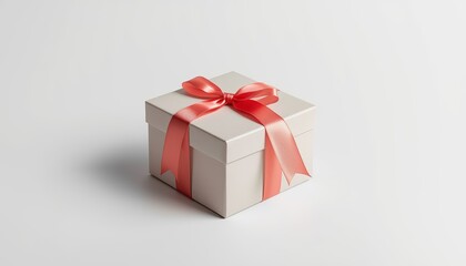 White Gift Box with Red Ribbon Isolated
