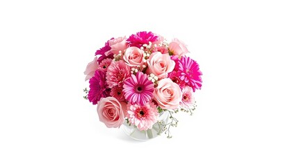 Pink flower bouquet arrangement on white background
