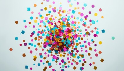 Colorful confetti scattered on white background

