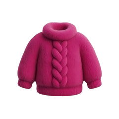 a vibrant pink knit sweater with a textured cable pattern and a cozy turtleneck on transparent background