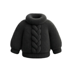 a detailed rendering of a dark gray knitted sweater with a high collar and textured braid on transparent background