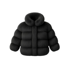 a luxurious black fur coat with a large collar and quilted design isolated on transparent background