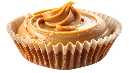 Peanut Butter Cup Dessert With Swirled Frosting in a Decorative Wrapper Isolated Transparent Background