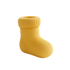 A detailed 3d render of a single yellow sock showcasing soft texture and rounded form on transparent background