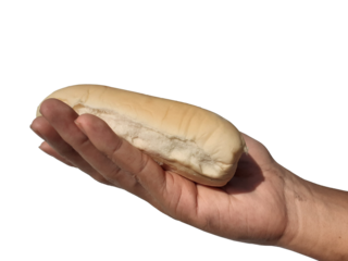 Holding a loaf of bread, isolated on a PNG background.	
