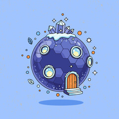 Obraz premium Blueberry bubble house with sparkling snow dust isolated. Architecture building vector illustration. Suitable for poster and web design 