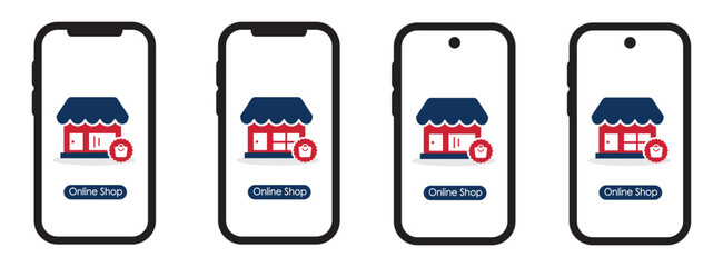 Online shop on phone icon, vector illustration