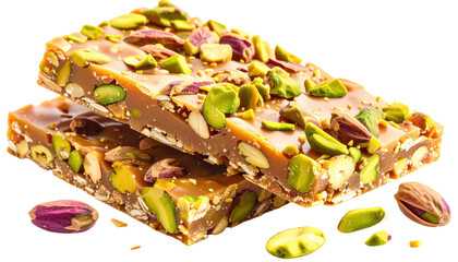 Pistachio Brittle Bar with Caramel and Nuts Isolated Transparent Background