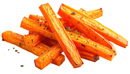 Roasted Carrot Sticks With Salt And Pepper Sprinkled With Herbs Isolated Transparent Background