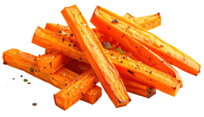 Roasted Carrot Sticks With Salt And Pepper Sprinkled With Herbs Isolated Transparent Background