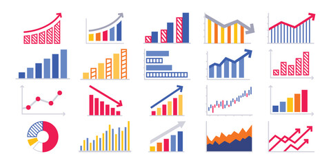 Collection of various colorful graphs and charts for data visualization