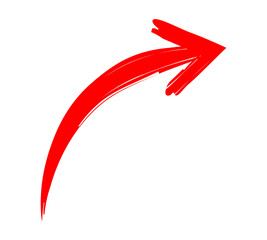 Red curved arrow pointing upward isolated on a transparent background.