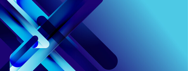 Fototapeta premium Abstract geometric shapes, vibrant blues, dynamic composition. Modern design suggests technology, innovation, future concepts. Clean lines, gradients present.