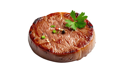 Studio Quality Close Up of Grilled Gyutan Beef Tongue with Peppercorns and Parsley Isolated Transparent Background