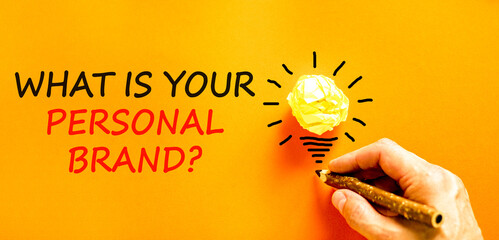 What is your personal brand symbol. Concept words What is your personal brand on beautiful orange paper. Beautiful orange paper background. Business what is your personal brand concept. Copy space.