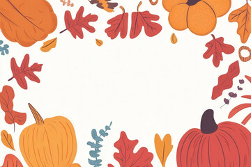 Autumn harvest frame with colorful pumpkins and leaves