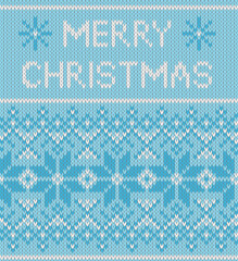 Christmas knitted background with blue border seamless pattern