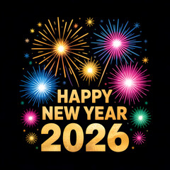 Happy New Year celebration with bright abstract fireworks explosion illustration in the night sky