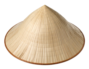 Conical woven hat, crafted from natural plant fibers