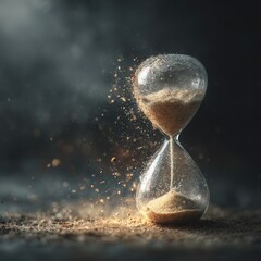 Dynamic hourglass with flowing sand particles against a dark background