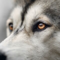 Close-up of husky eyes with intense golden gaze