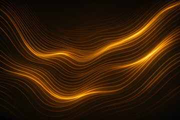 Dynamic abstract background with flowing golden lines on a dark surface, creating a high-tech or luxurious digital style..
