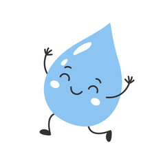 Happy water drop character with joyful pose and smiling face