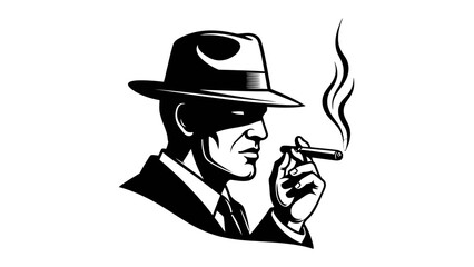 Shadowed Confidence: A silhouette of a man shrouded in mystery, he exudes an air of quiet power as he holds a smoking cigar, hat pulled low. 